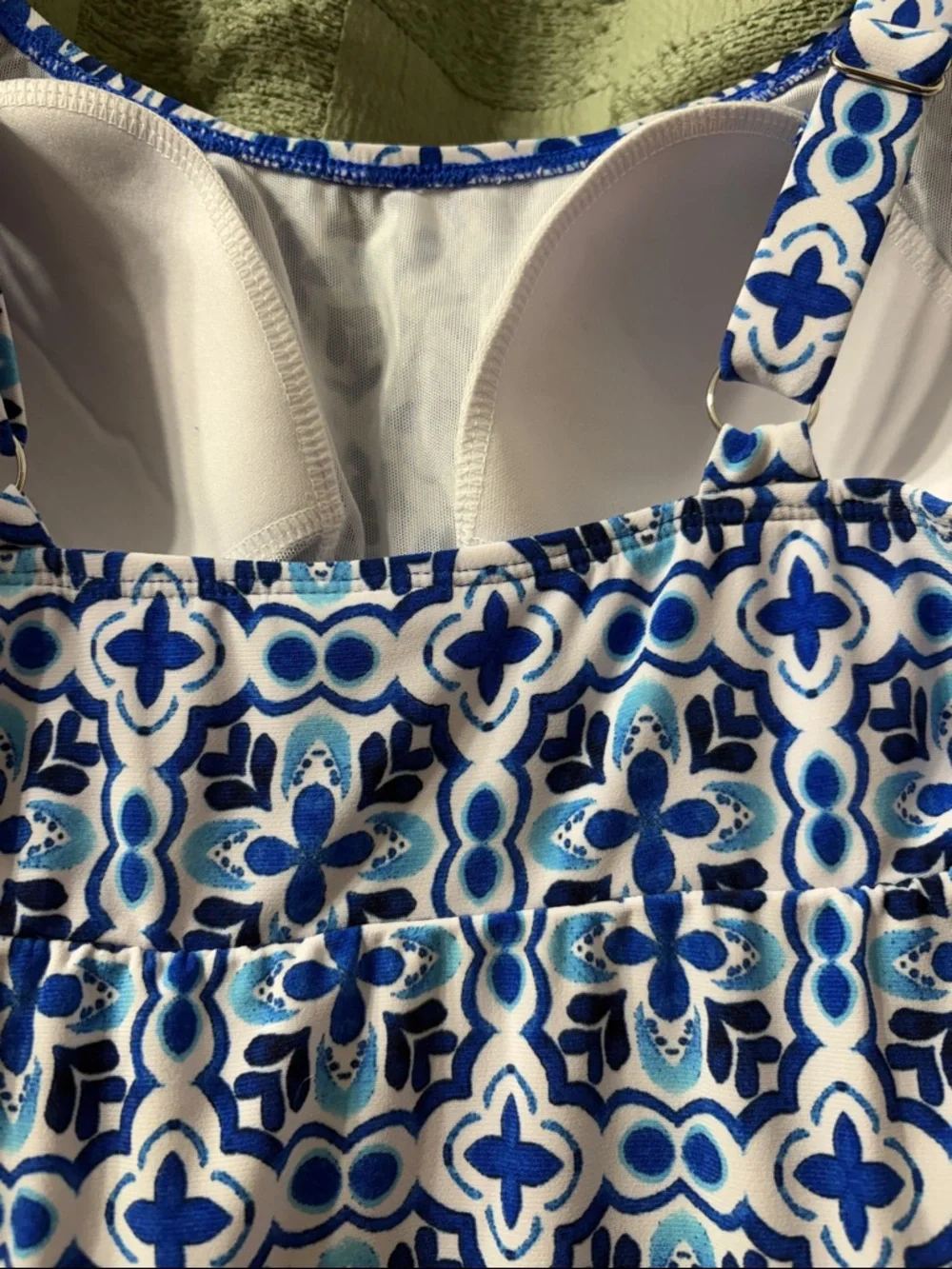 Woman’s  Blue Patterned Ruffle Tankini Swim Set - Picture 7 of 9